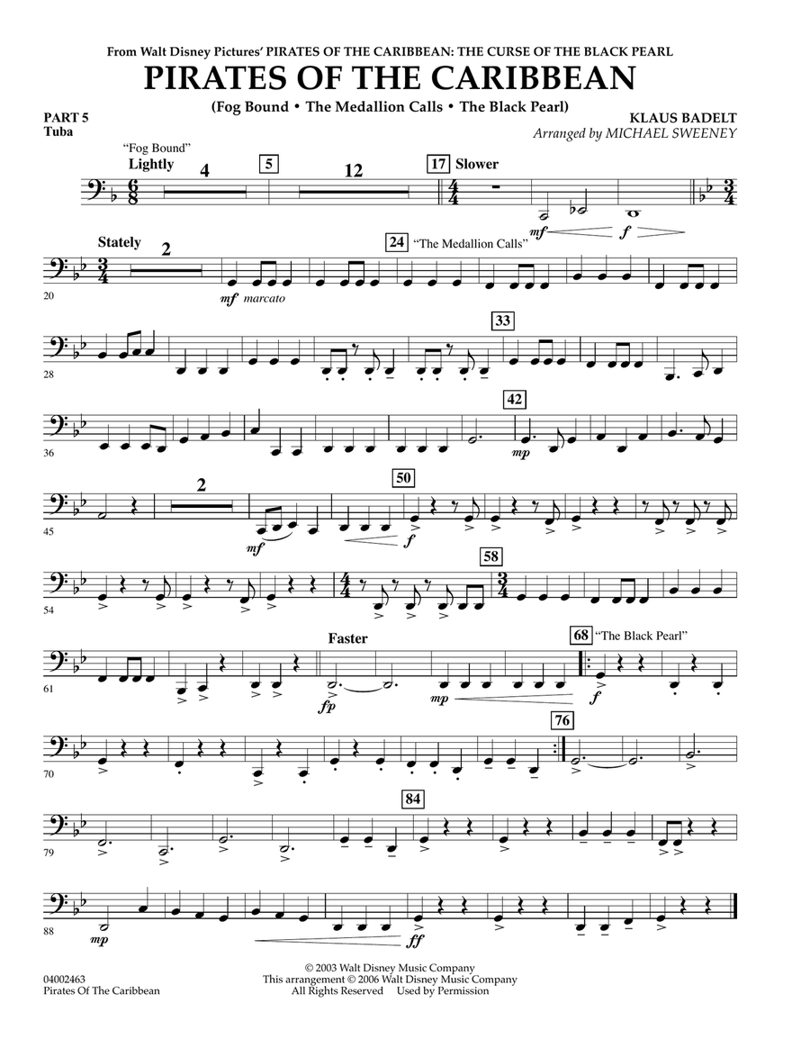Pirates Of The Caribbean - Pt.5 - Tuba Concert Band scores gallery preview page 1