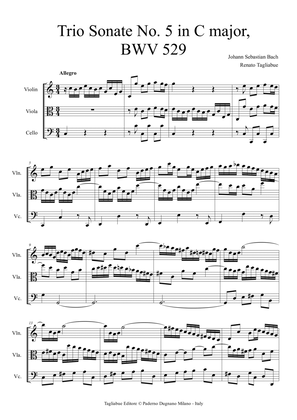 Book cover for J.S. Bach - BWV 529 - Trio Sonate No. 5 in C major - Arr. for String Trio