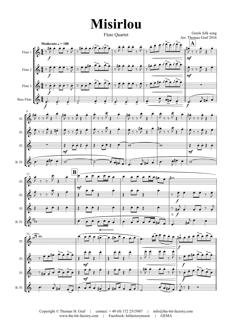 Misirlou - Pulp Fiction - Flute Quartet - C Flute Quartet scores gallery preview page 1