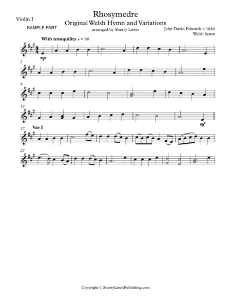 RHOSYMEDRE - Original Hymn and Variations - String Trio, Intermediate Level for 2 violins and cello image number null