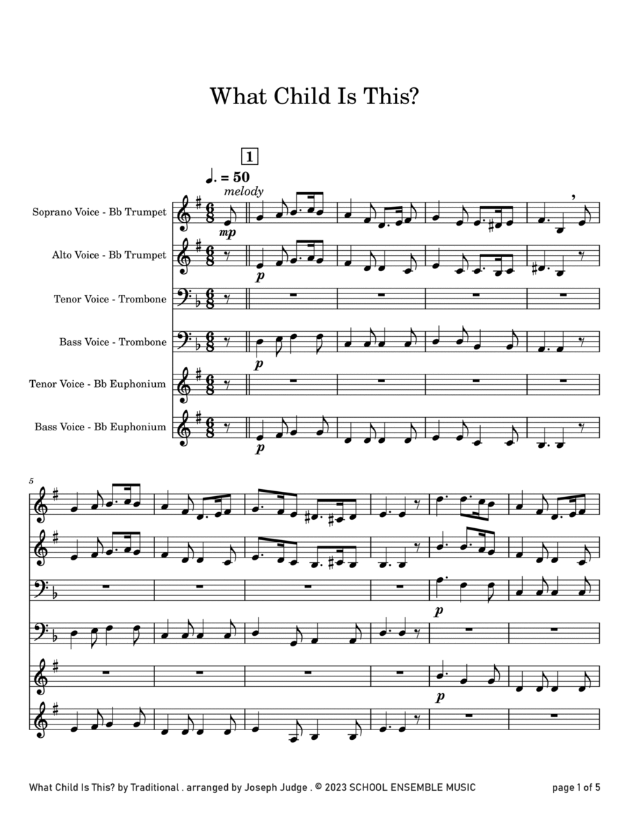 What Child Is This for Brass Quartet in Schools Brass Quartet scores gallery preview page 1