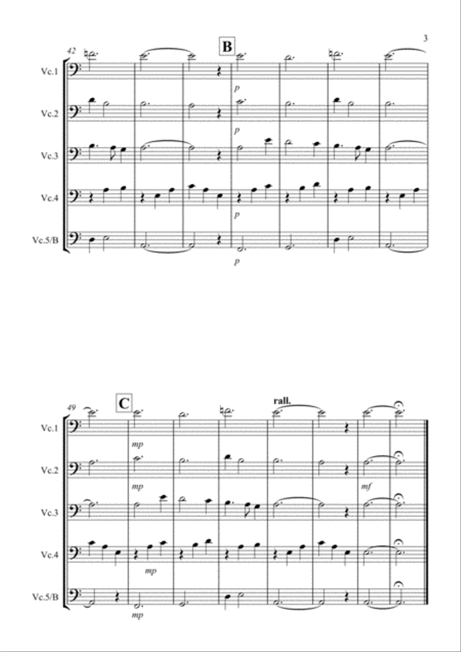 Scarborough Fair for Cello Quintet Cello Solo scores gallery preview page 3
