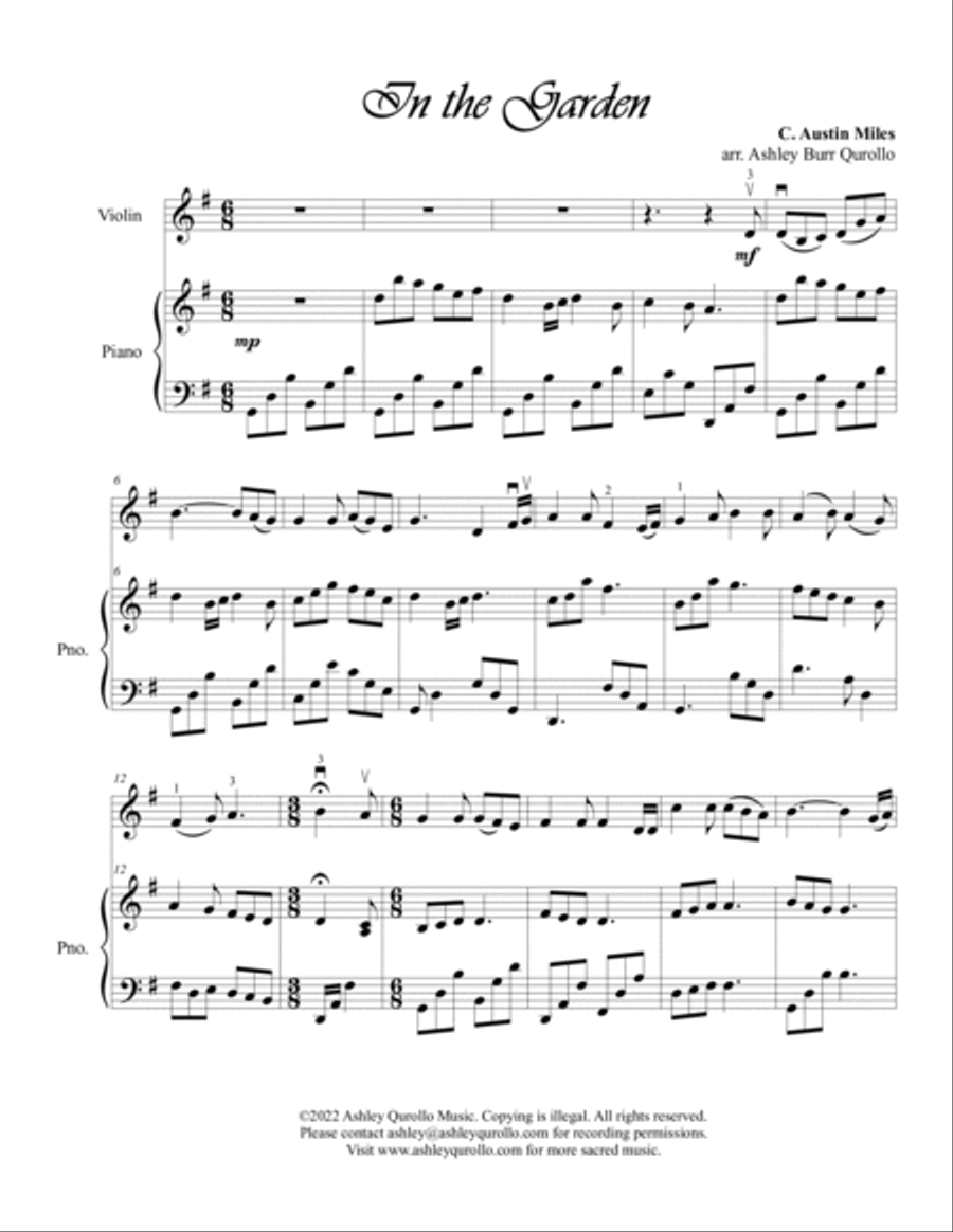 In the Garden -- intermediate violin solo Violin Solo scores gallery preview page 2