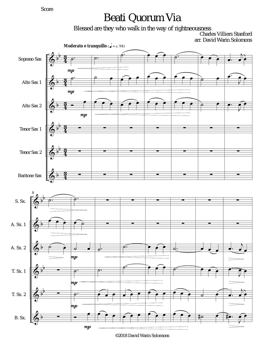 Beati Quorum Via (Blessed are they who walk in the way of righteousness) for saxophone sextet