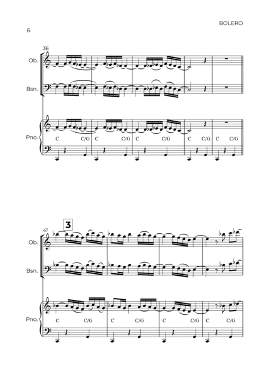 BOLERO - RAVEL - WIND PIANO TRIO (OBOE, BASSOON & PIANO) Bassoon scores gallery preview page 6