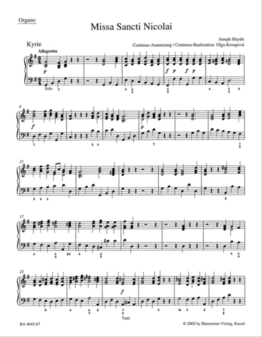 Missa Sancti Nicolai Hob. XXII:6 'Nicolai Mass' by Franz Joseph Haydn Organ - Sheet Music