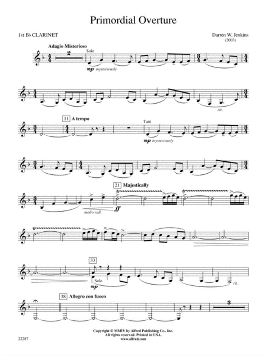Primordial Overture: 1st B-flat Clarinet Concert Band scores gallery preview page 1