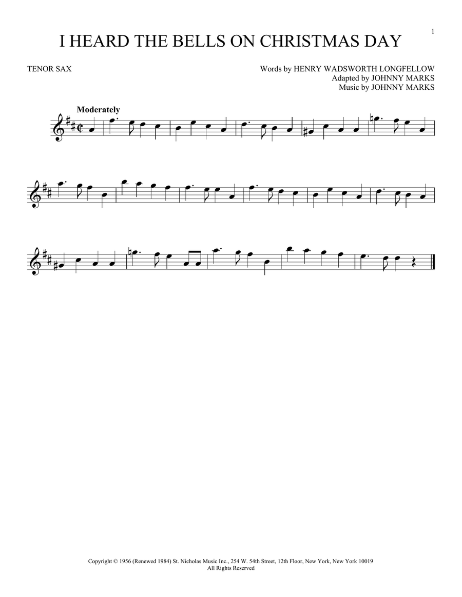 I Heard The Bells On Christmas Day Tenor Saxophone scores gallery preview page 1