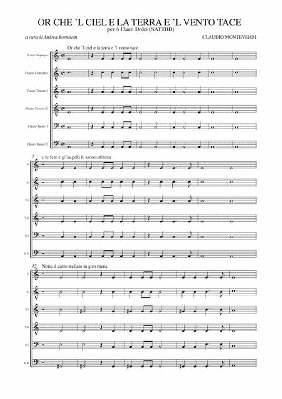 Or che ’l cielo e la terra e ’l vento tace for 6 Recorders (SATTBB) Recorder scores gallery preview page 2