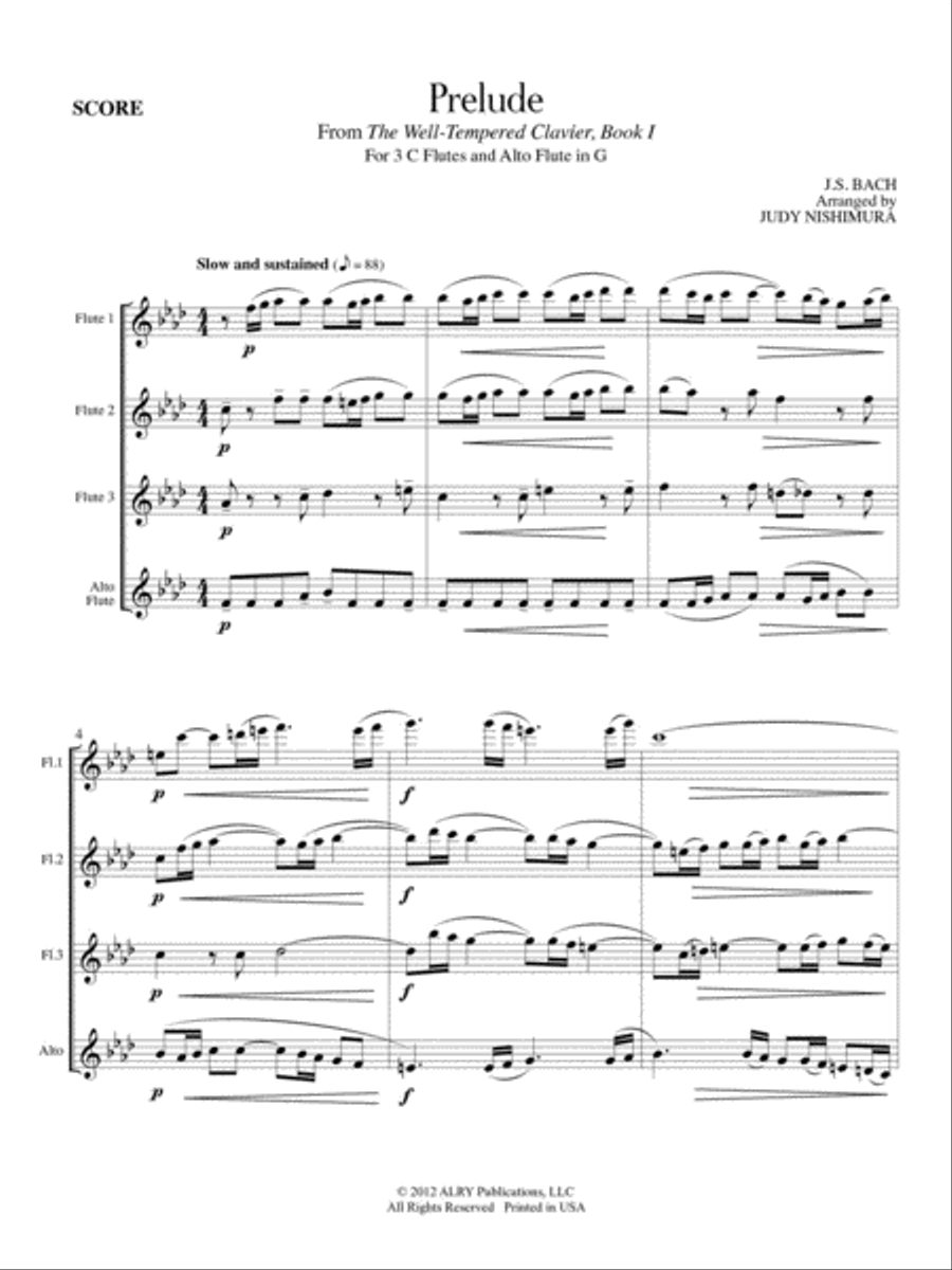 Prelude from the Well-Tempered Clavier, Book I for Flute Quartet Flute Quartet scores gallery preview page 2