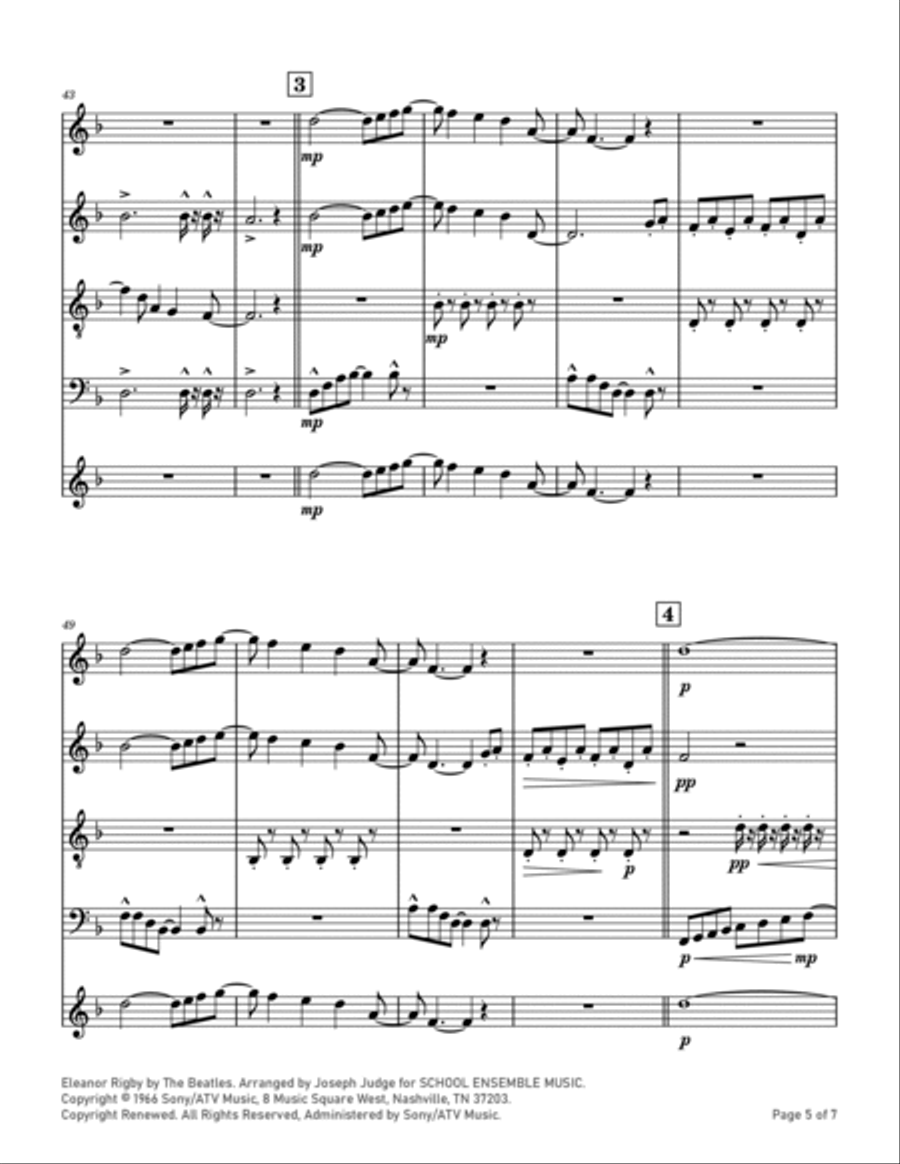 Eleanor Rigby Saxophone Quartet scores gallery preview page 5