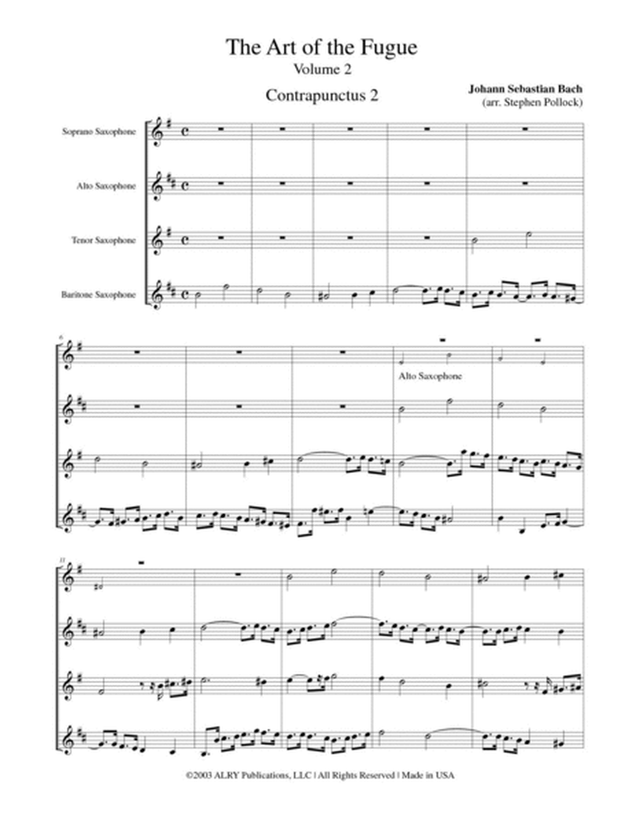 The Art of the Fugue, Volume 2 (Contrapunctus 2, 4, 7) for Saxophone Quartet