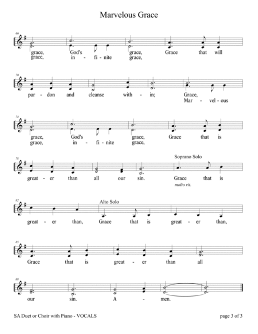 Marvelous Grace (SA Duet with Piano Accompaniment) SA scores gallery preview page 5