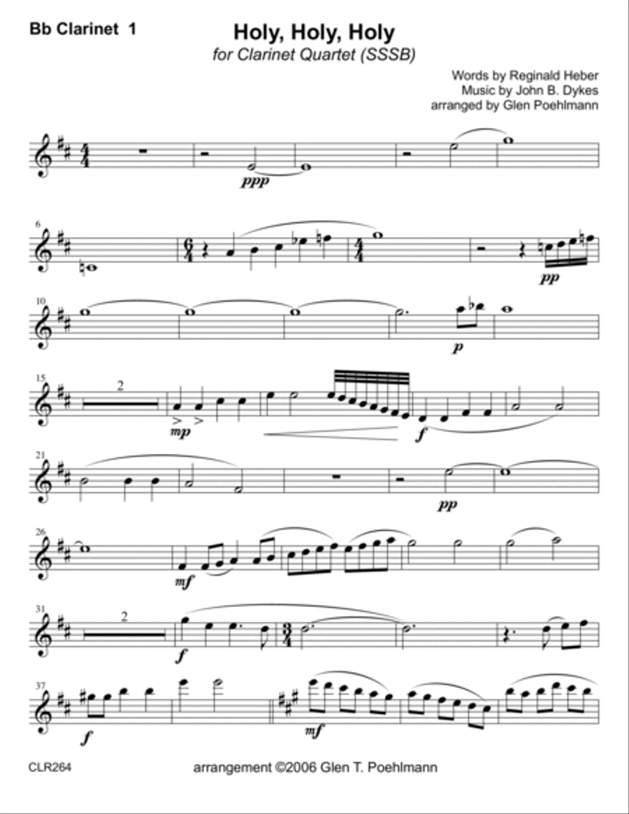 HOLY, HOLY, HOLY - CLARINET QUARTET (unaccompanied) Clarinet Quartet scores gallery preview page 6