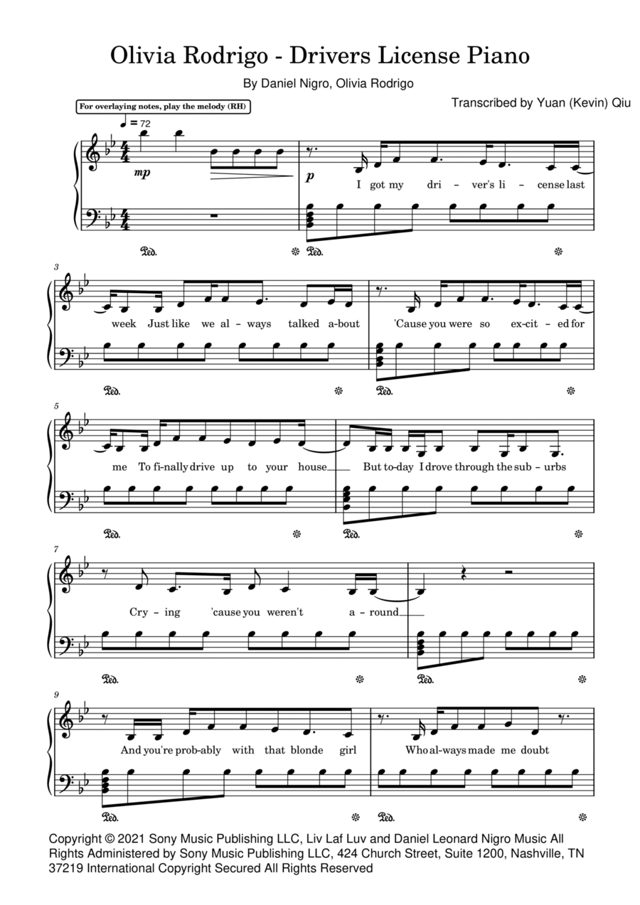 Drivers License Piano Solo scores gallery preview page 1