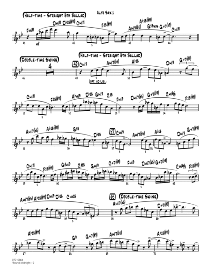 'Round Midnight (arr. Mike Tomaro) - Alto Sax 1 Jazz Ensemble scores gallery preview page 2