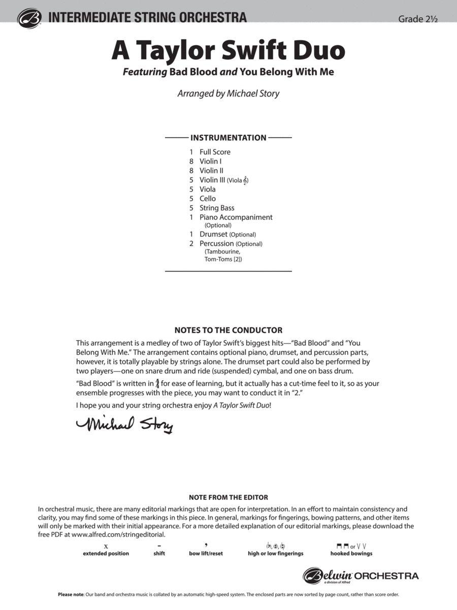A Taylor Swift Duo: Score String Orchestra scores gallery preview page 1