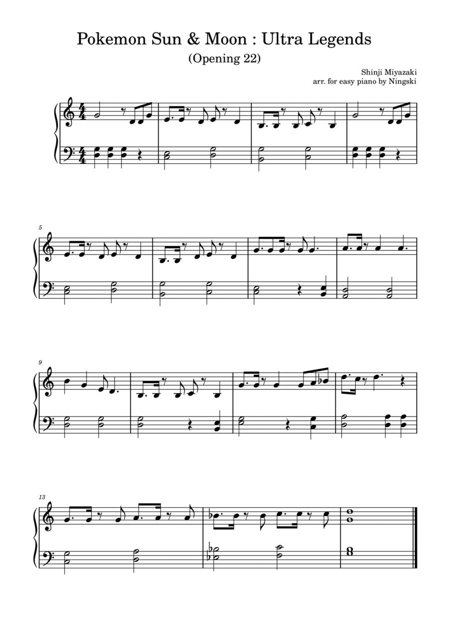 Pokemon Sun & Moon: Ultra Legends - Opening 22 Easy Piano scores gallery preview page 1
