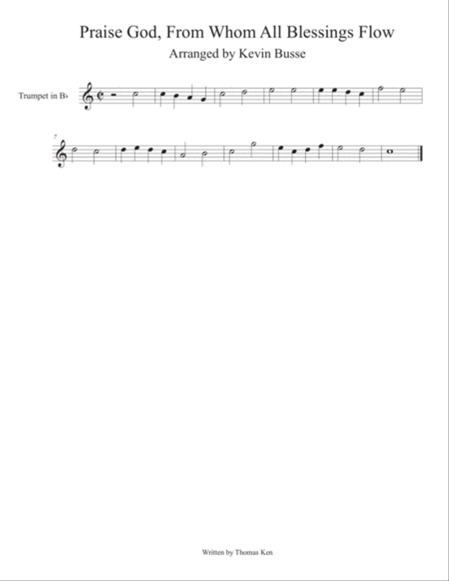 Praise God, From Whom All Blessings Flow (Easy key of C) - Trumpet Trumpet Solo scores gallery preview page 1