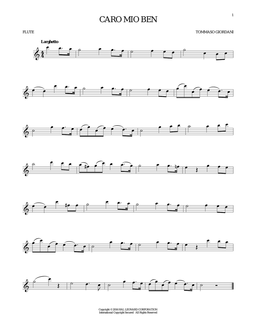 Caro Mio Ben Flute Solo scores gallery preview page 1