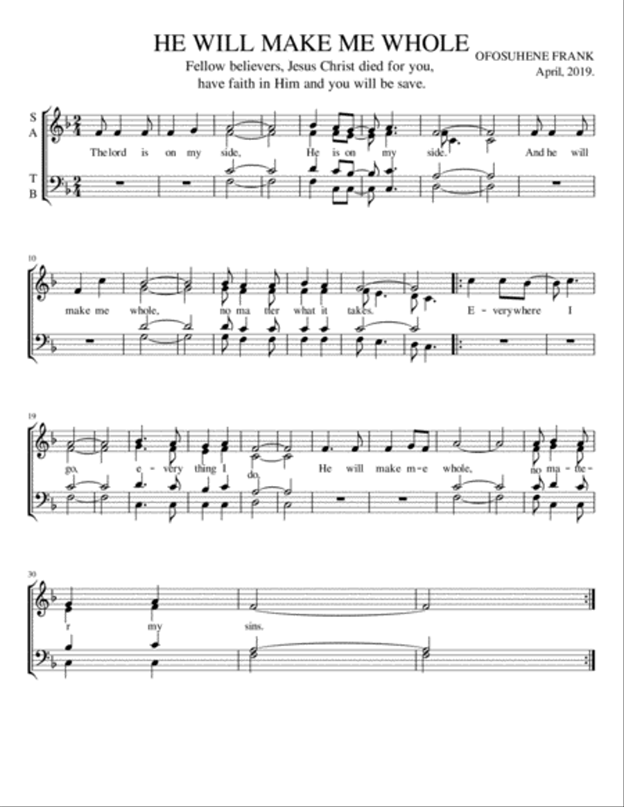 He will make me whole He will make me whole 4-Part scores gallery preview page 1