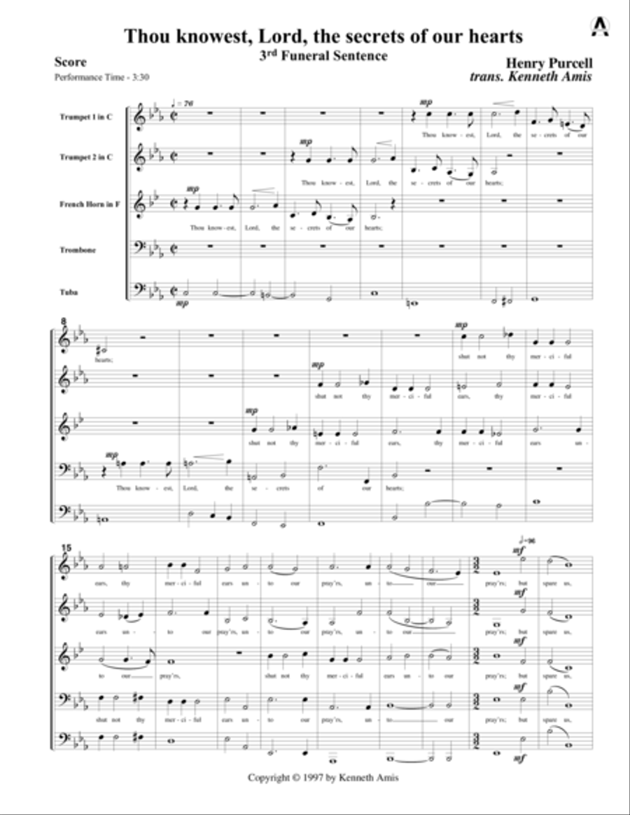 Thou knowest Lord Thou knowest Lord Brass Quintet scores gallery preview page 3