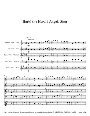 Hark The Herald Angels Sing for Woodwind Quartet in Schools