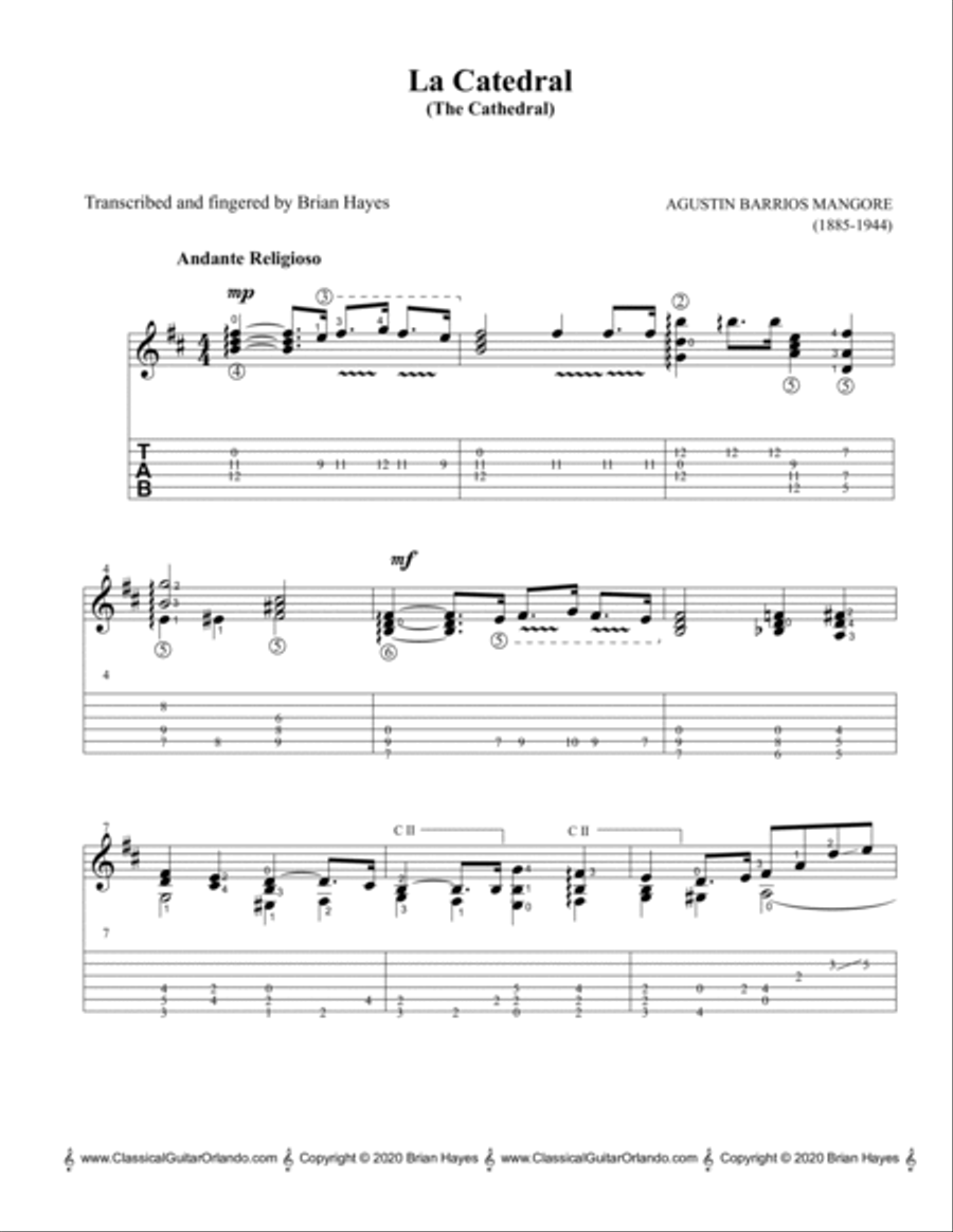 La Catedral (Andante Religioso & Allegro Solemne) (with Tablature) Acoustic Guitar scores gallery preview page 3