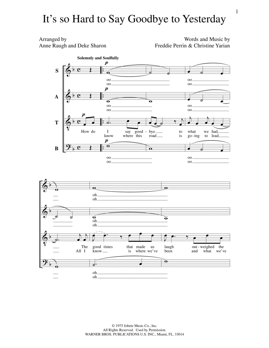 It's so Hard to Say Goodbye to Yesterday 4-Part scores gallery preview page 1