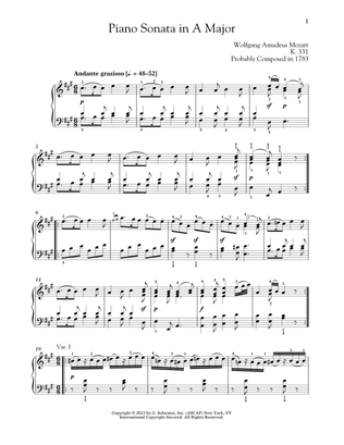 Book cover for Piano Sonata In A Major, K. 331