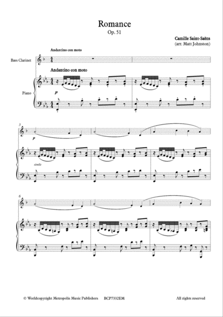 Romance, Op. 51 for Bass Clarinet and Piano Bass Clarinet scores gallery preview page 2