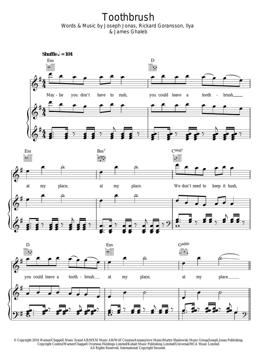 Toothbrush Piano, Vocal scores gallery preview page 1