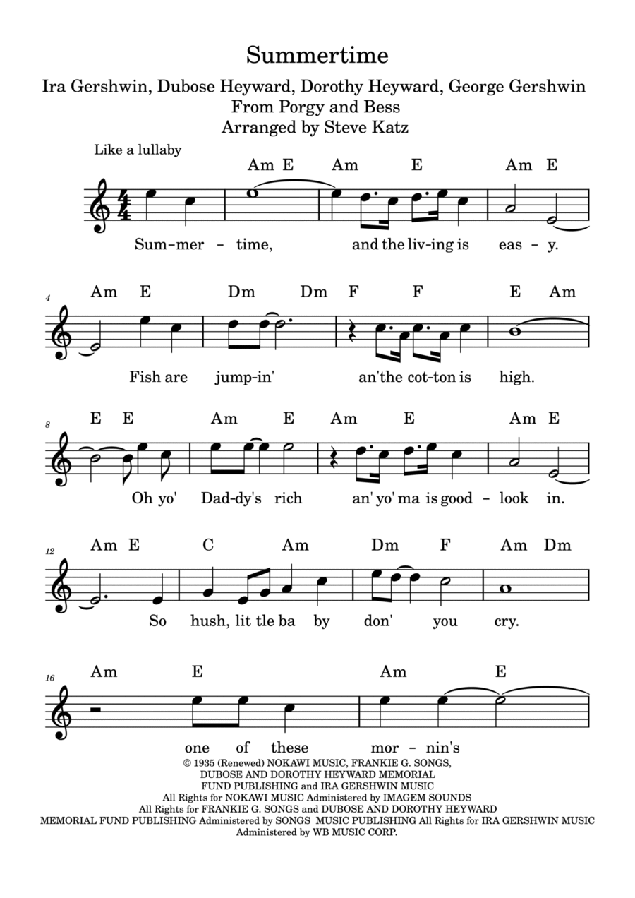 Summertime Easy Piano scores gallery preview page 1