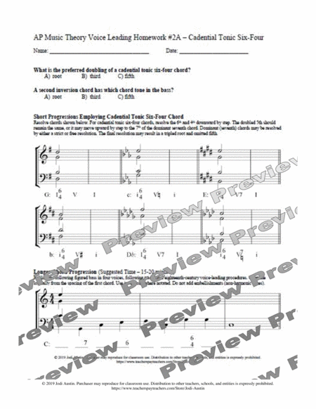 AP Music Theory - Voice Leading Homework Pack
