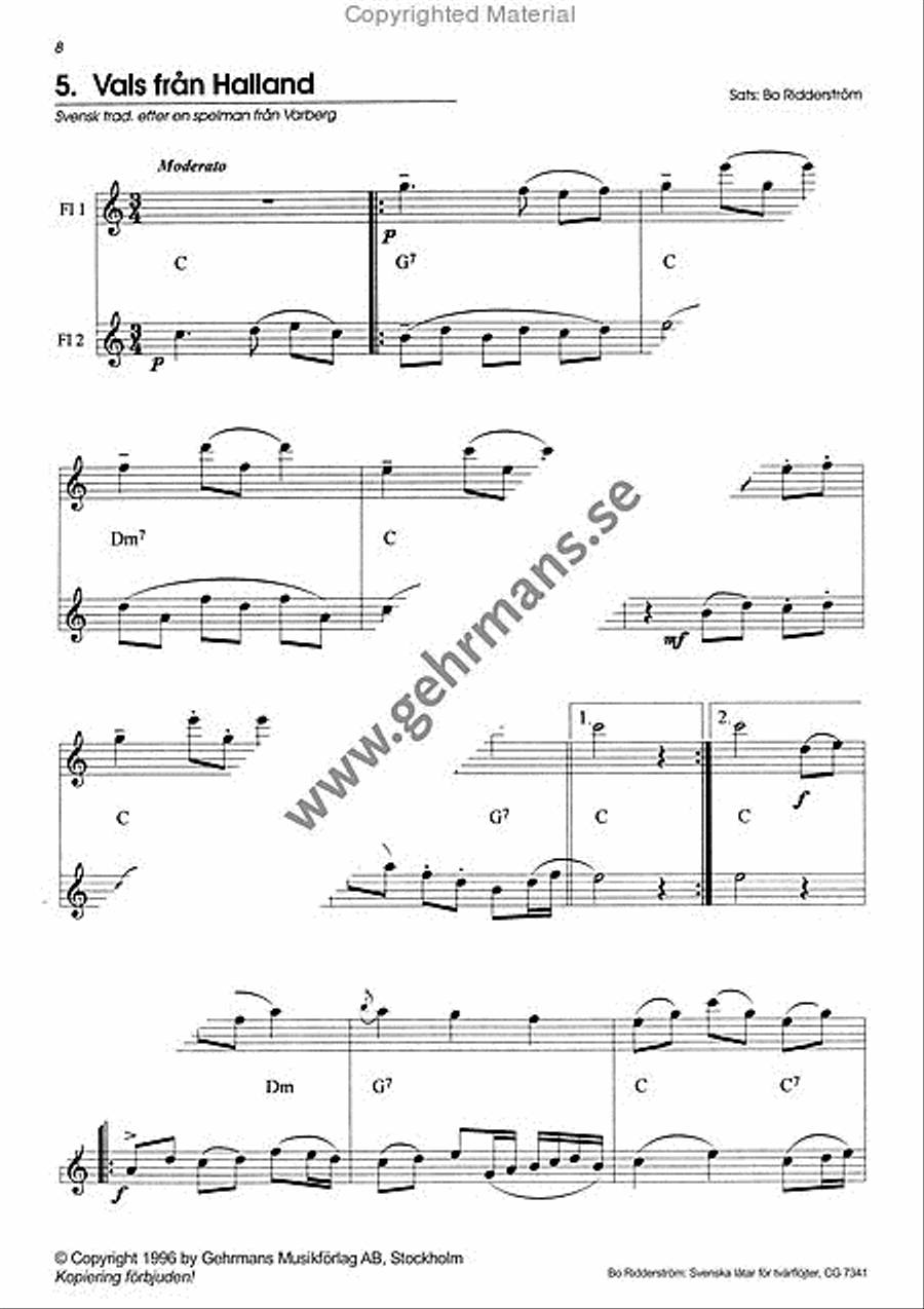 Svenska latar for tvarflojter Flute Duet scores gallery preview page 7