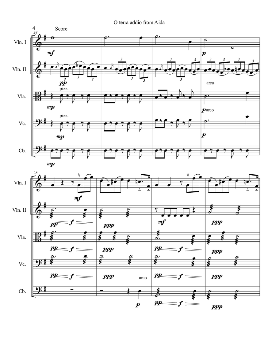 O Terra Addio, Aria from Aida for Strings String Orchestra scores gallery preview page 5