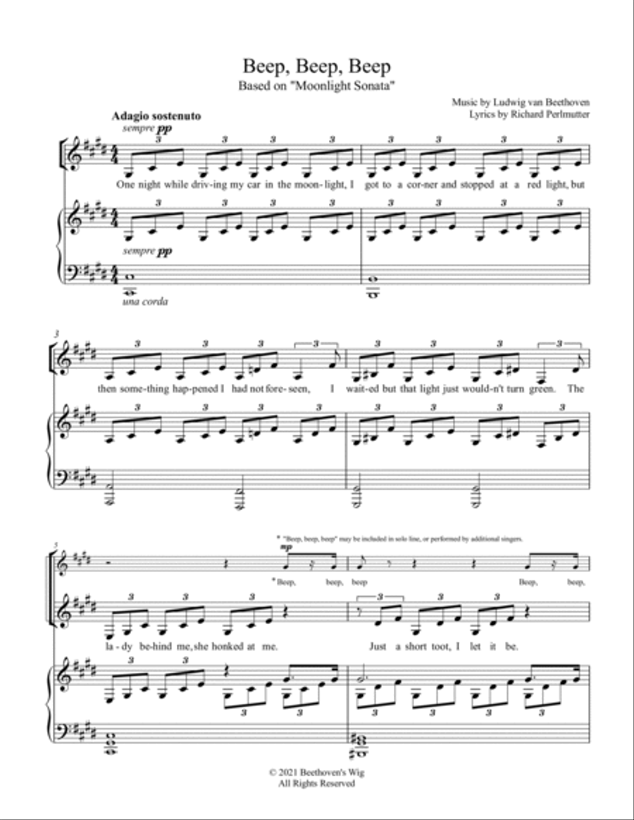 Beethoven's Wig - Beep Beep Beep (Music: Moonlight Sonata, Beethoven) Voice scores gallery preview page 2