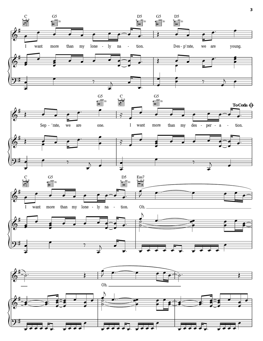 Lonely Nation Lonely Nation Piano, Vocal, Guitar scores gallery preview page 3