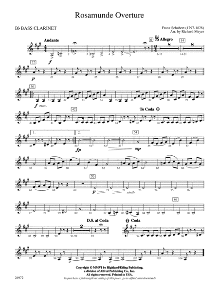 Rosamunde Overture: B-flat Bass Clarinet