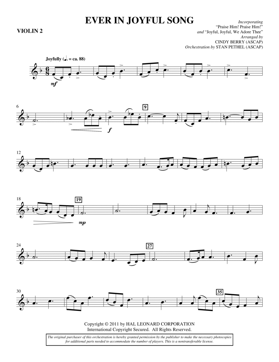 Ever In Joyful Song - Violin 2 Choir scores gallery preview page 1
