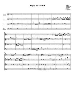 Book cover for Fugue, BWV 548/II (arrangement for 4 recorders)