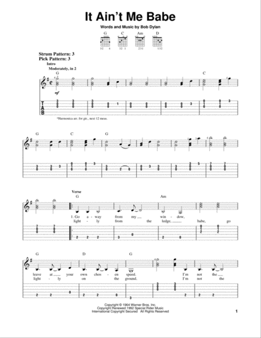 It Ain't Me Babe Electric Guitar scores gallery preview page 1
