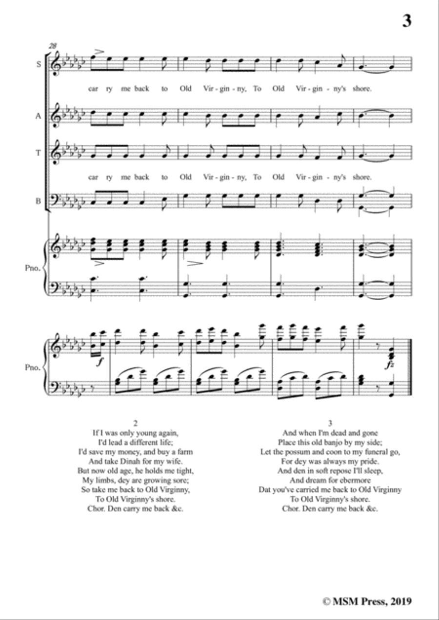 James A. Bland-Carry Me Back To Old Virginny,in G flat Major,for Voice &Pno Voice scores gallery preview page 5