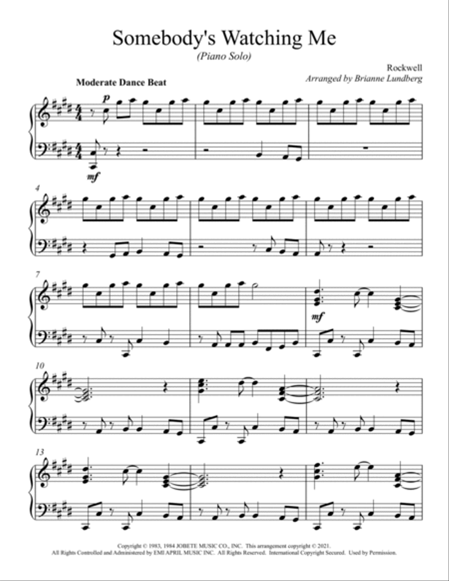 Somebody's Watching Me Piano Solo scores gallery preview page 2