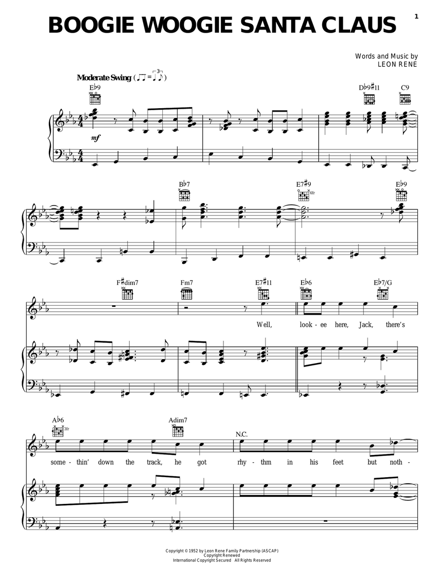 Boogie Woogie Santa Claus Piano, Vocal, Guitar scores gallery preview page 1