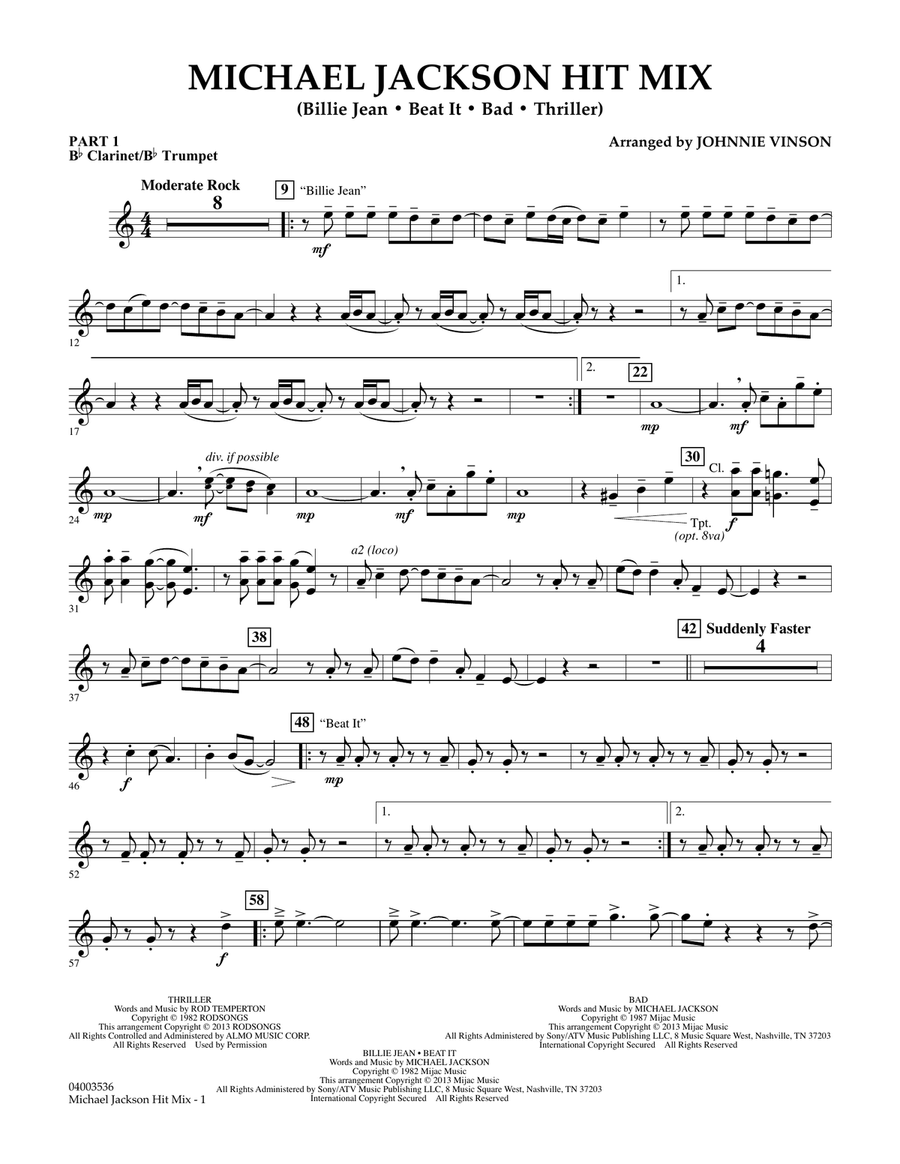 Michael Jackson Hit Mix - Pt.1 - Bb Clarinet/Bb Trumpet Concert Band scores gallery preview page 1
