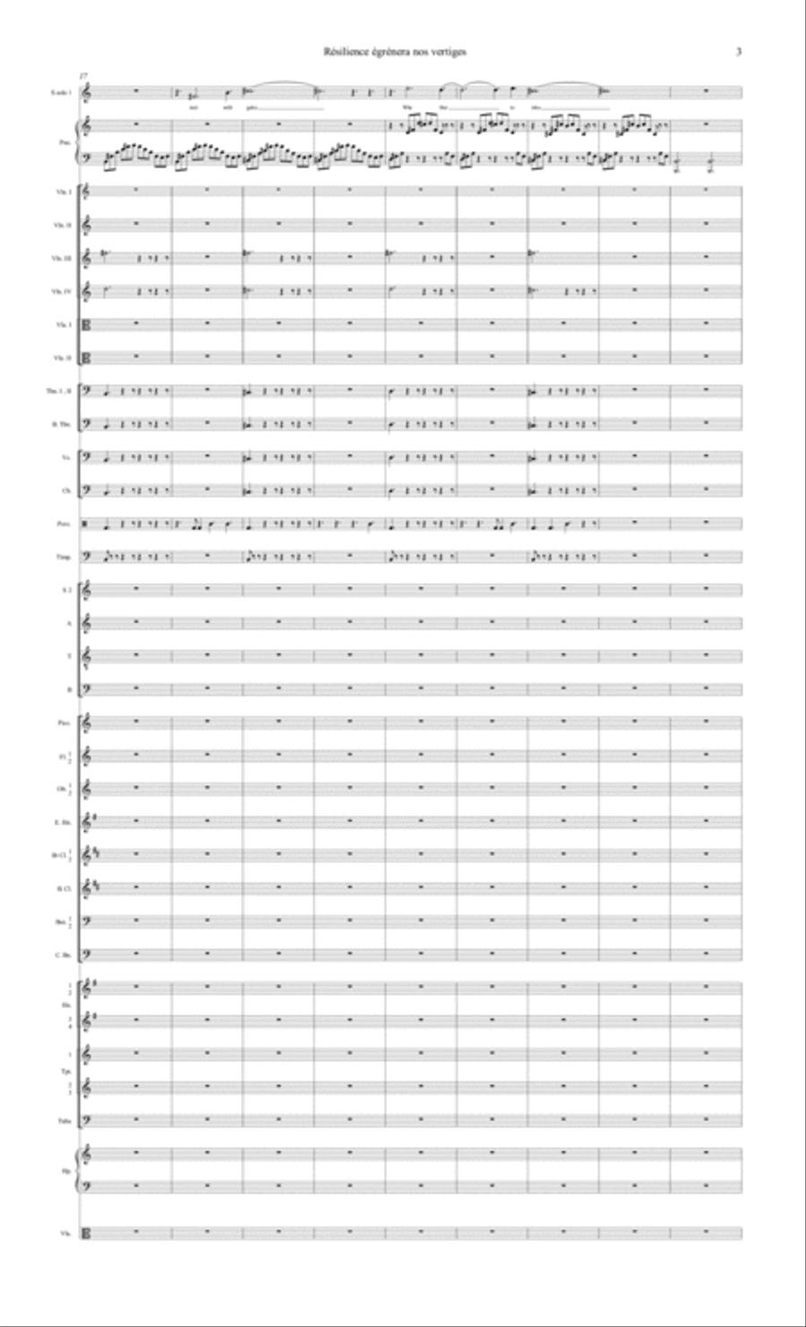 Résilience égrènera nos vertiges (solo soprano piano choir and orchestra ) 4-Part scores gallery preview page 3