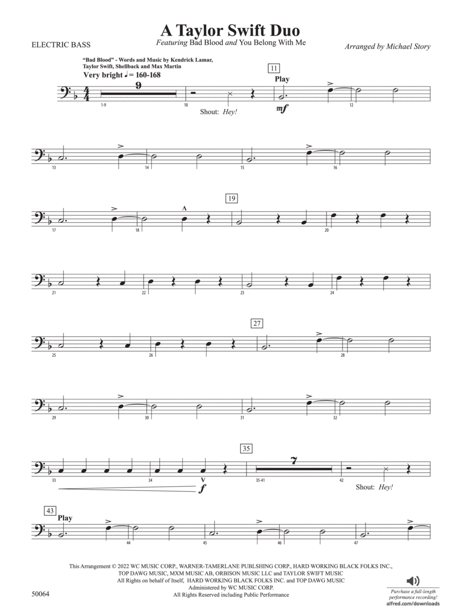 A Taylor Swift Duo: Electric Bass Concert Band scores gallery preview page 1