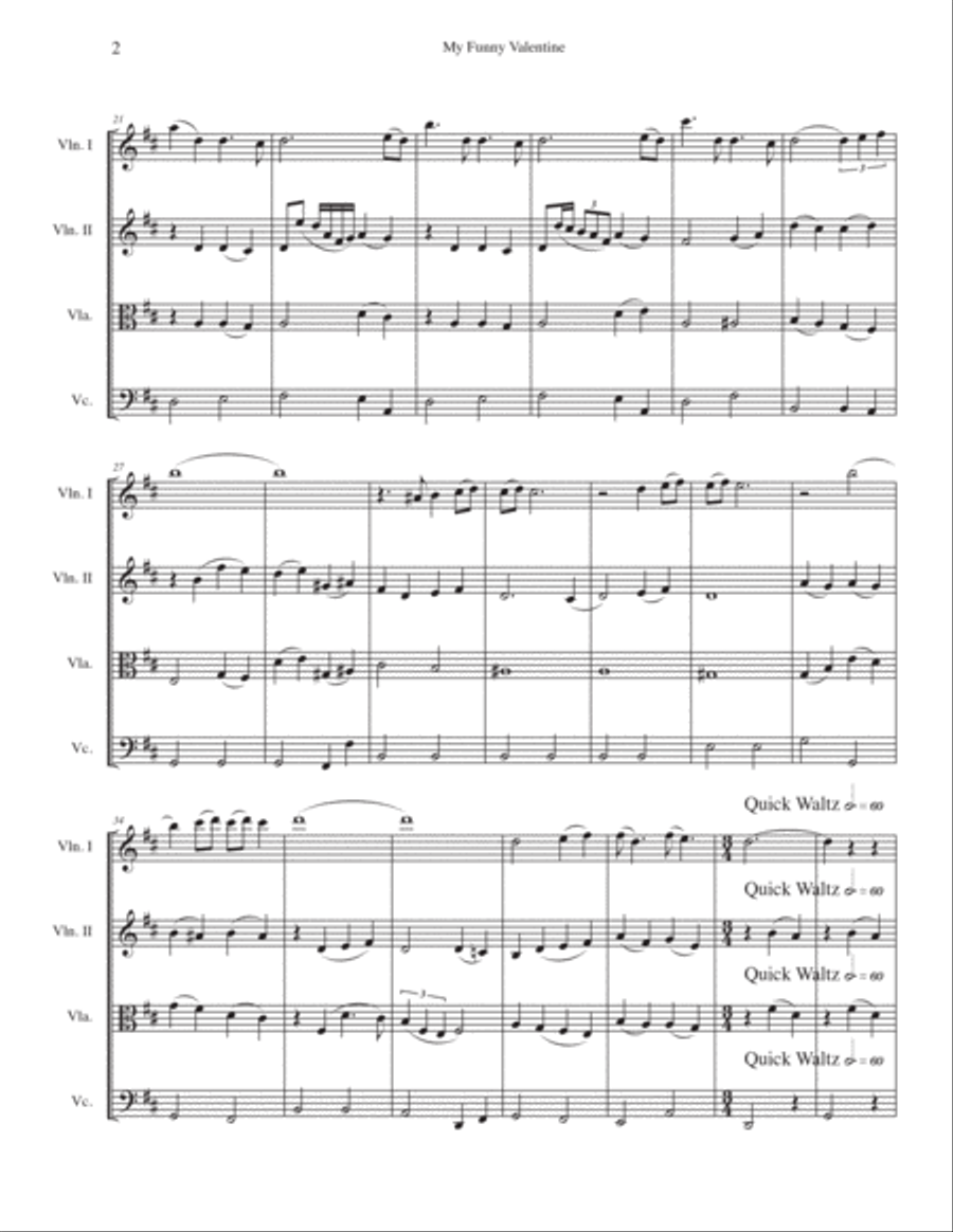 My Funny Valentine String Quartet scores gallery preview page 2