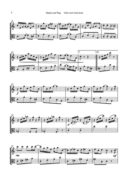Maple Leaf Rag, by Scott Joplin, Violin and Viola Duet